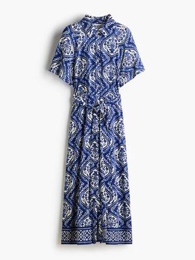 H&M Blue and White Printed Midi Shirt Dress